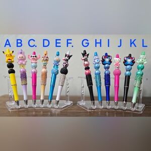 Colorful Character Pen Set with Rhinestones